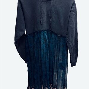 Urban Outfitters Black Crewneck Sweatshirt with Sheer Teal Panel